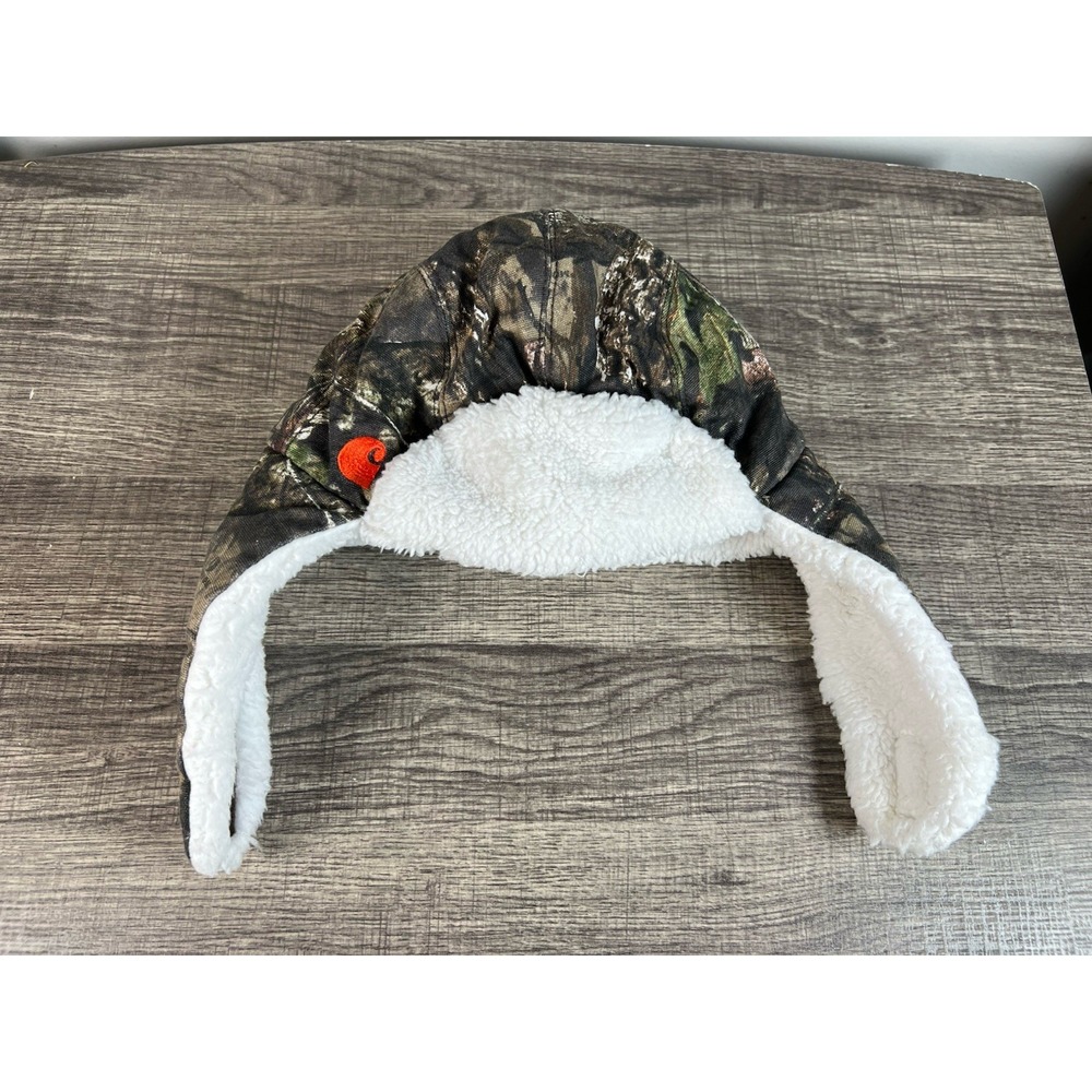 Carhartt Baby Toddler Fleece Trapper Hat Camouflage With Sherpa Lining Chin